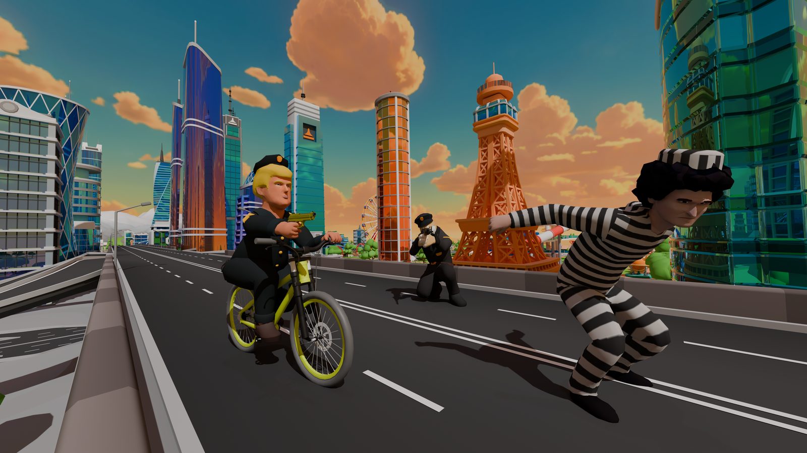 Creek211 — police bike chase at sunset